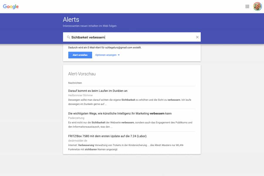 Goole Alerts gehört zu den Google-Tools mit grossem Nutzen